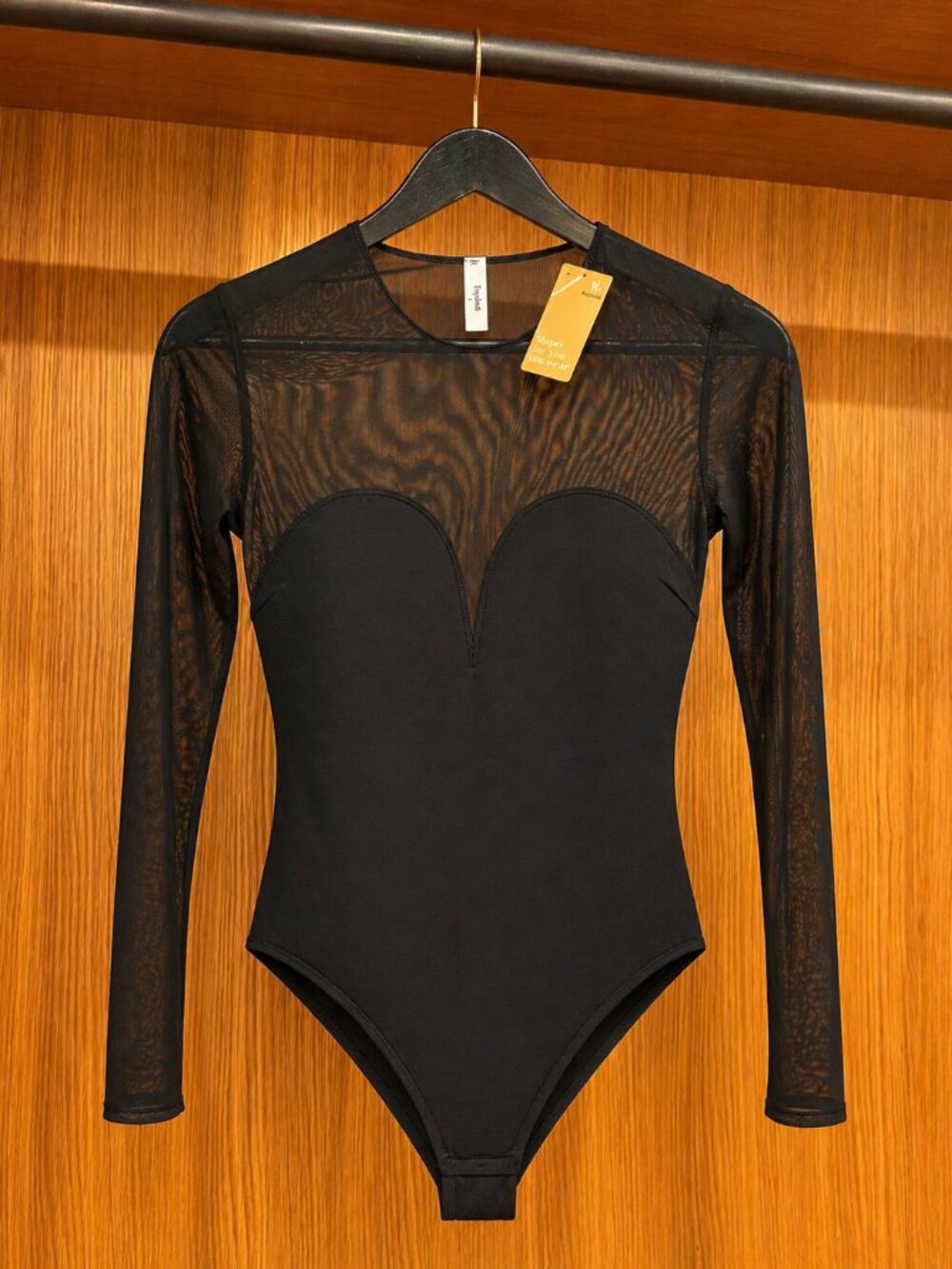 Popilush Sheer Mesh Long Sleeve Bodysuit